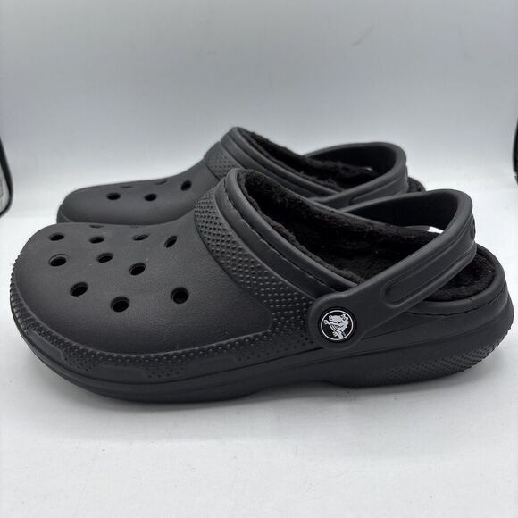 CROCS Women’s Classic Fuzz Lined Clogs 7 M5/W7 Black Comfort Slip On Winter Shoe - Picture 4 of 11